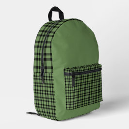 Mochila Impresa Patrón de Cuadros Verde Negro
