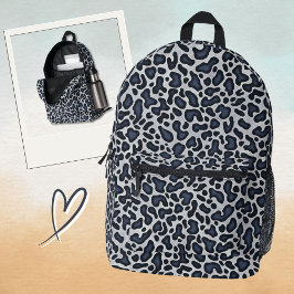 Mochila Impresa Patrón de Cuero de Leopardo en Mezclilla Gris Azul