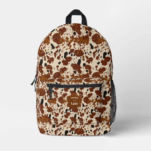 Mochila Impresa Patrón de Cuero de Vaca Latte 100% Auténtico | Neu (Anverso)