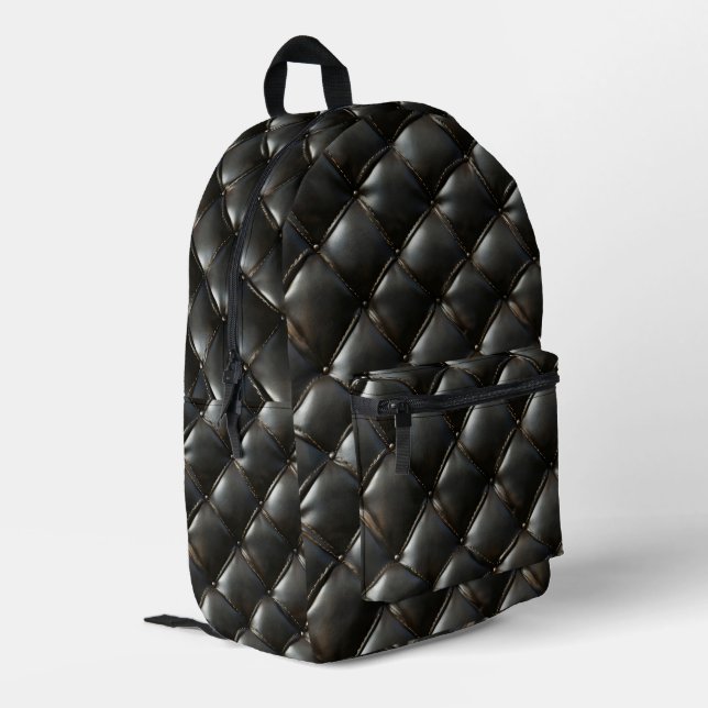 Mochila Impresa Patrón de Cuero Negro (Esquina izquierda trasera)