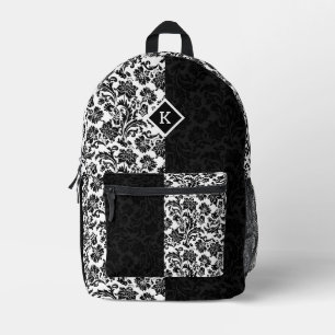 Mochila Impresa Patrón de Damasco Blanco y Negro De Pantalla Divid
