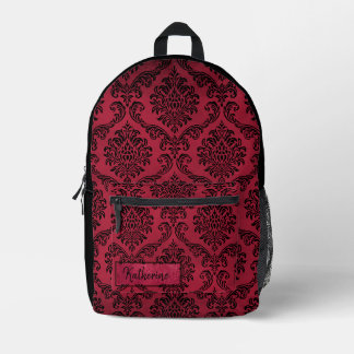 Mochila Impresa Patrón de Damasco de Gótico rojo y negro personali