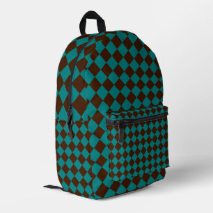 Mochila Impresa Patrón de diamante de cuadros de chocolate azul ve