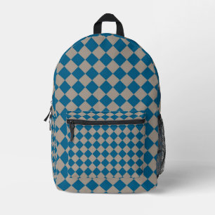 Mochila Impresa Patrón de diamante de cuadros gris azul