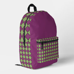 Mochila Impresa Patrón de diamante de cuadros púrpura verde