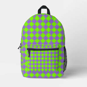 Mochila Impresa Patrón de diamante de cuadros púrpura verde
