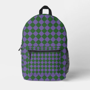 Mochila Impresa Patrón de diamante de cuadros púrpura verde