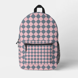 Mochila Impresa Patrón de diamante de cuadros rosa gris