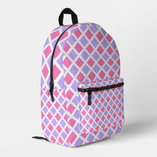 Mochila Impresa Patrón de diamante de cuadros rosa púrpura