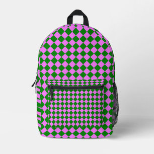 Mochila Impresa Patrón de diamante de cuadros rosa verde