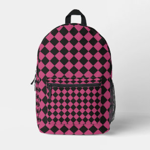 Mochila Impresa Patrón de diamante de cuadros rosa y negro