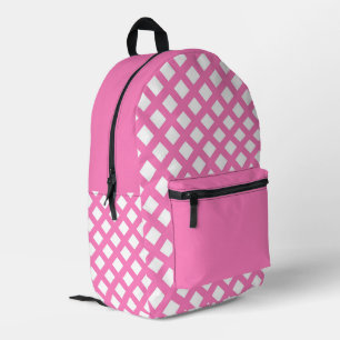 Mochila Impresa Patrón de diamante de cuadros rosados y blancos