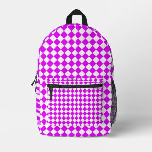 Mochila Impresa Patrón de diamante de cuadros rosados y blancos