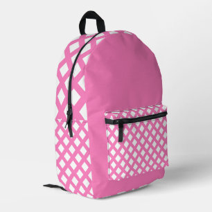 Mochila Impresa Patrón de diamante de cuadros rosas y blancos