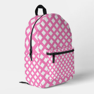 Mochila Impresa Patrón de diamante de cuadros rosas y blancos