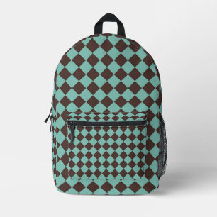 Mochila Impresa Patrón de diamante de cuadros verde azulado marrón