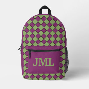 Mochila Impresa Patrón de diamante de cuadros verde morado
