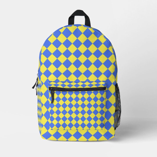 Mochila Impresa Patrón de diamante del verificador amarillo azul (Anverso)