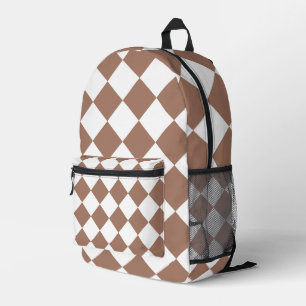 Mochila Impresa Patrón de Diamante en Mousse Blanco y Mocha