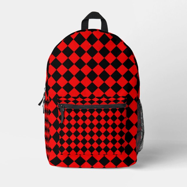Mochila Impresa Patrón de diamante negro rojo (Anverso)