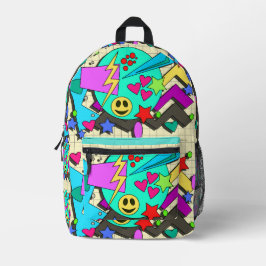 Mochila Impresa Patrón de dibujos animados retro con vibraciones f