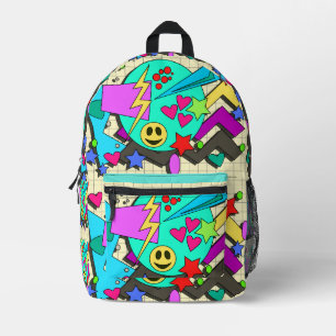 Mochila Impresa Patrón de dibujos animados retro con vibraciones f