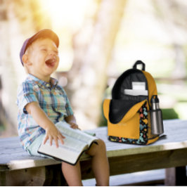 Mochila Impresa Patrón de dinosaurio colorido nombre amarillo negr