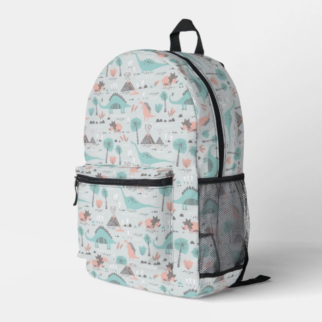 Mochila Impresa Patrón de dinosaurio de Cute Pastel (Esquina derecha trasera )