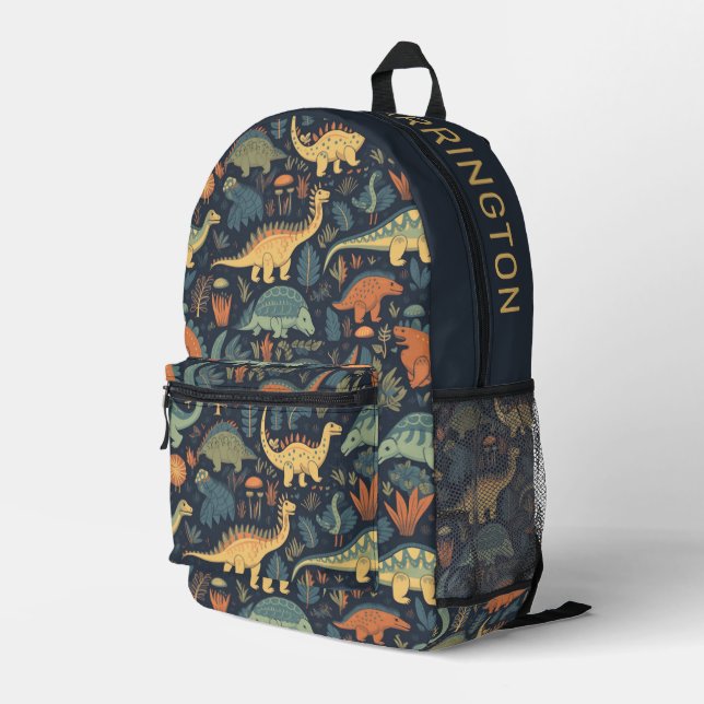 Mochila Impresa Patrón de dinosaurio de nombre personalizado (Esquina derecha trasera )