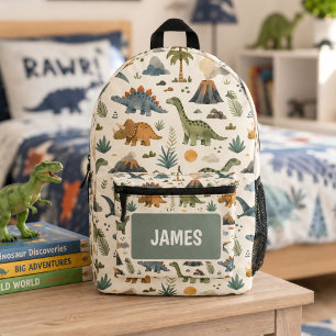 Mochila Impresa Patrón de dinosaurio lindo nombre personalizado