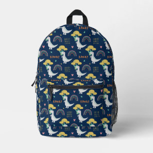 Mochila Impresa Patrón de dinosaurio lindo y arcoíris "¡RUGE!"