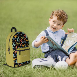 Mochila Impresa Patrón de dinosaurio negro amarillo lima nombre