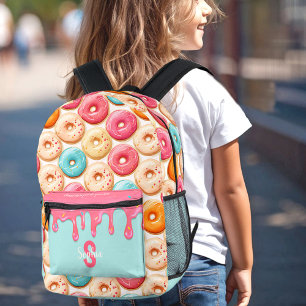 Mochila Impresa Patrón de donut lindo goteo Monograma rosa dulce