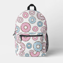 Mochila Impresa Patrón De Donuts, Donuts Rosados, Donuts Azules