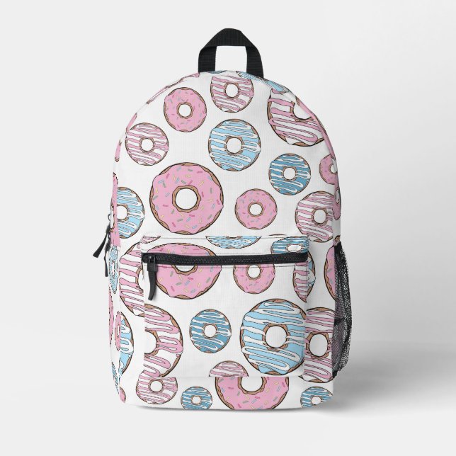 Mochila Impresa Patrón De Donuts, Donuts Rosados, Donuts Azules (Anverso)