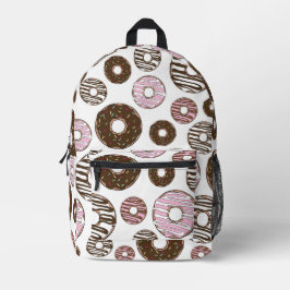 Mochila Impresa Patrón De Donuts, Donuts Rosados, Donuts Marrones