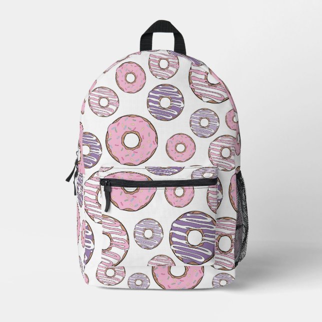 Mochila Impresa Patrón De Donuts, Donuts Rosados, Donuts Morados (Anverso)