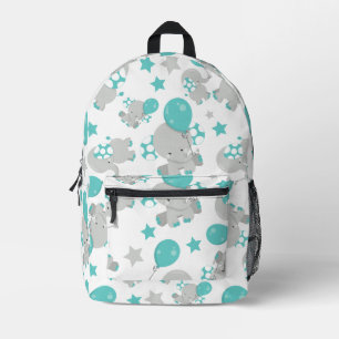 Mochila Impresa Patrón de Elefantes, Elefantes Cutos - Gris Azul