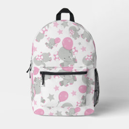 Mochila Impresa Patrón de Elefantes, Elefantes Cutos - Gris Rosa