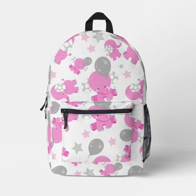 Mochila Impresa Patrón De Elefantes Rosa, Elefantes Cutos, Estrell (Anverso)