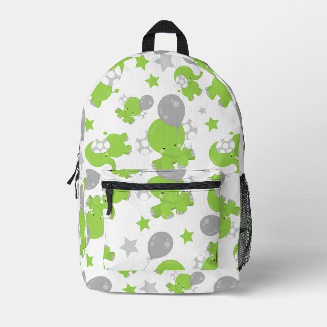 Mochila Impresa Patrón De Elefantes Verdes, Elefantes Cubiertos, E (Anverso)