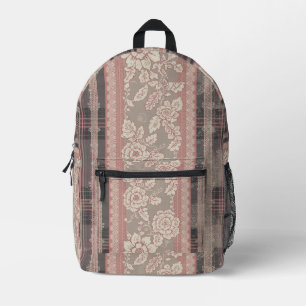 Mochila Impresa Patrón de encaje floral rosa polvoriento vintage C