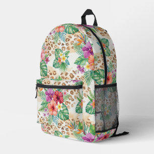 Mochila Impresa Patrón de estampado de leopardo floral tropical