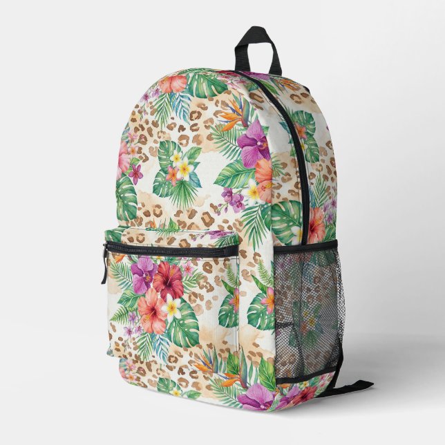 Mochila Impresa Patrón de estampado de leopardo floral tropical (Esquina derecha trasera )