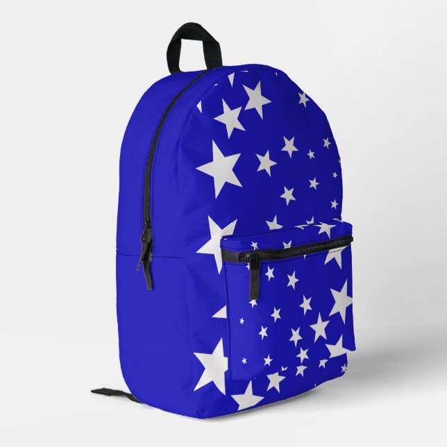 Mochila Impresa Patrón de estrella blanca sobre fondo azul pequeño (Esquina izquierda trasera)