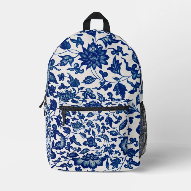 Mochila Impresa Patrón de Flor Azul (Anverso)