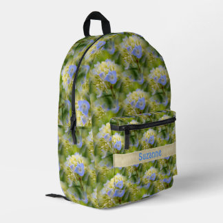 Mochila Impresa Patrón de flor de hidrangea azul personalizado