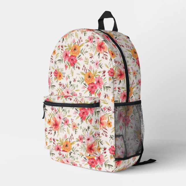 Mochila Impresa Patrón de flor del jardín del doodle naranja (Esquina derecha trasera )