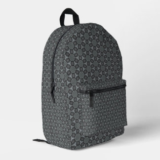 Mochila Impresa Patrón de flor geométrica de acero gris
