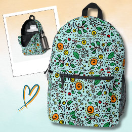 Mochila Impresa Patrón de Flor naranja Remolino de Bayas en Turque